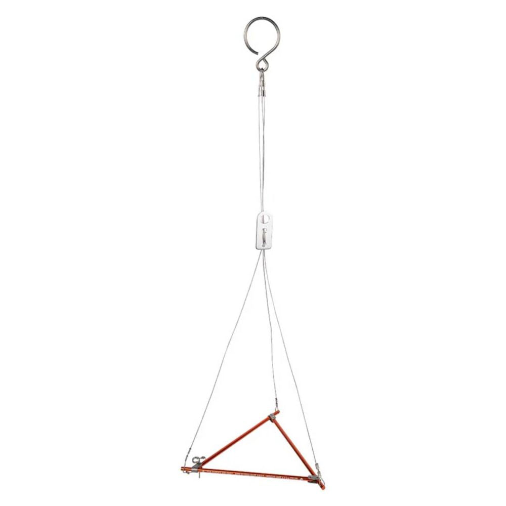 Red metal triangle with a hook on a white background