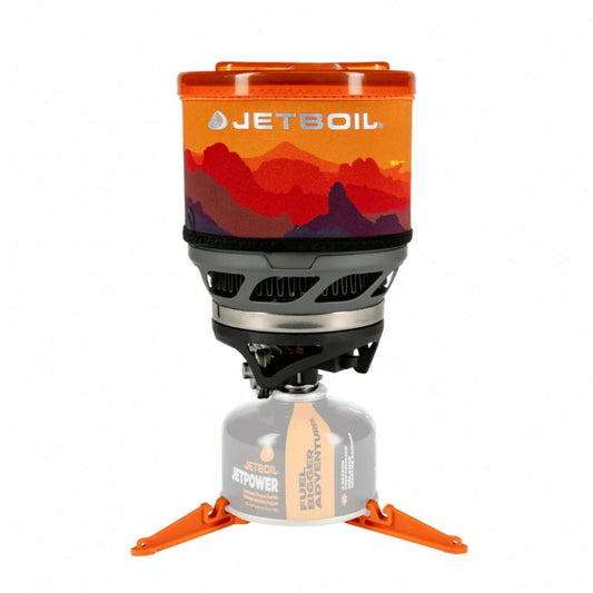 Jetboil stove with colorful top on a white background