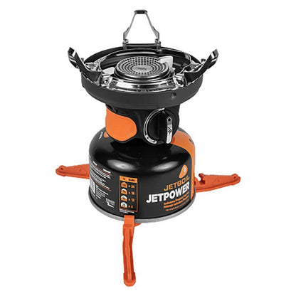 Jetboil stove with orange and black design on a white background