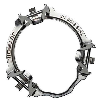 Metallic camping stove frame with 'JETBOIL' branding on a white background
