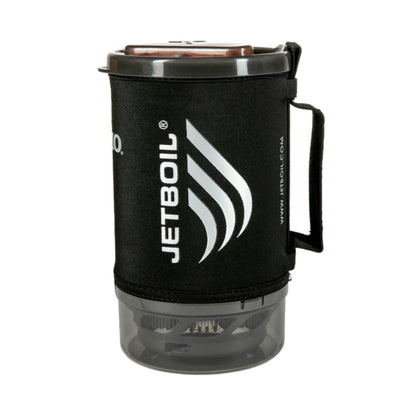 Jetboil cooking system with black carrying case on a white background