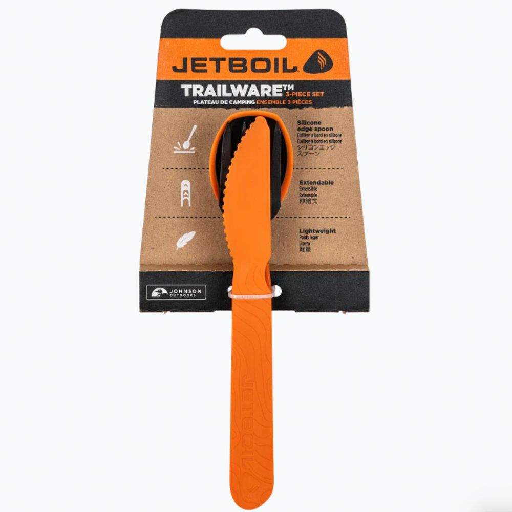 Orange camping spatula with Jetboil packaging on a white background