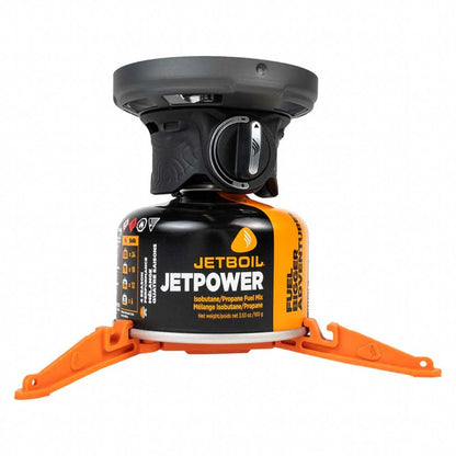 Jetboil stove with Jetpower fuel canister on a white background