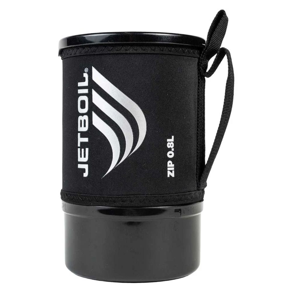 Black Jetboil cooking system with carrying handle on a white background