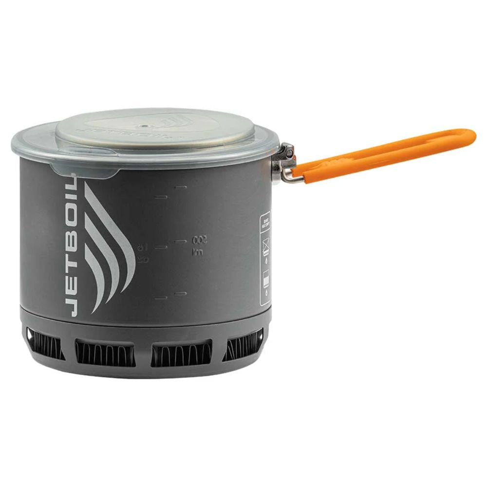 Jetboil cooking system with orange handle on a white background