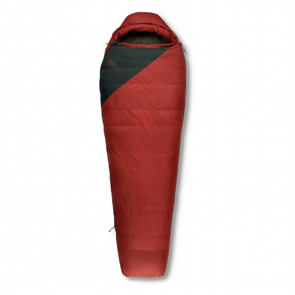 Red and black sleeping bag on a white background