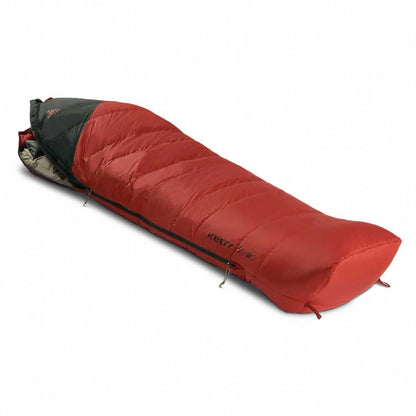 Red sleeping bag with black accents on a white background