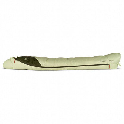 Green sleeping bag with a visible brand logo on a white background