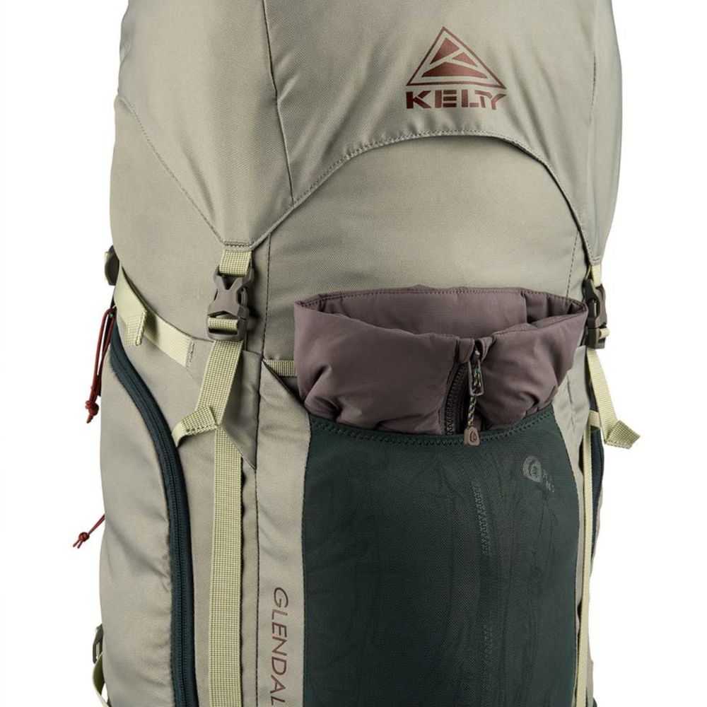Beige and black hiking backpack with Kelty logo on a white background