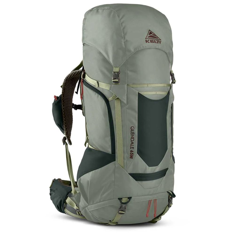 Gray hiking backpack with visible brand logo on a white background