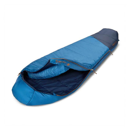 Blue sleeping bag on a white background
