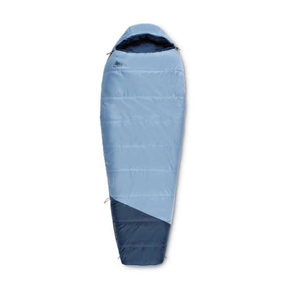 Blue and gray sleeping bag on a white background