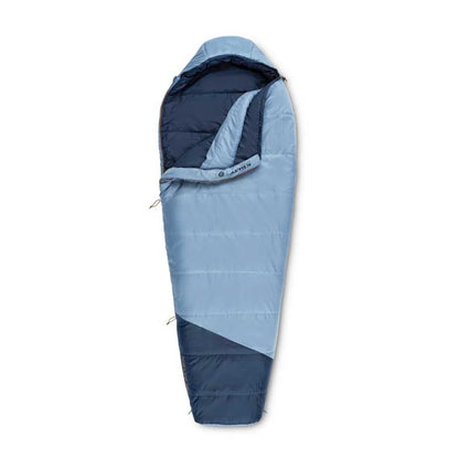 Blue and navy sleeping bag on a white background