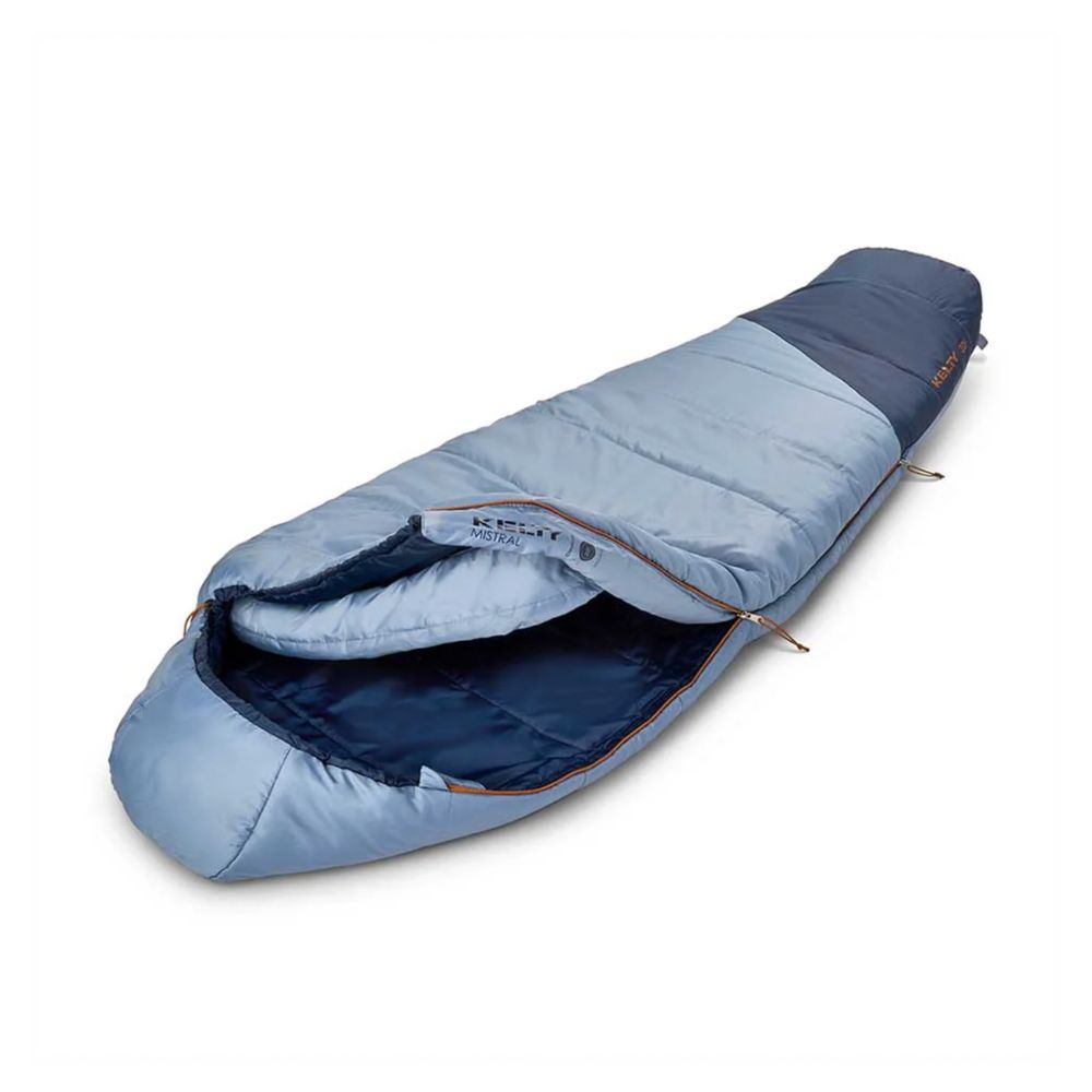 Blue sleeping bag on a white background