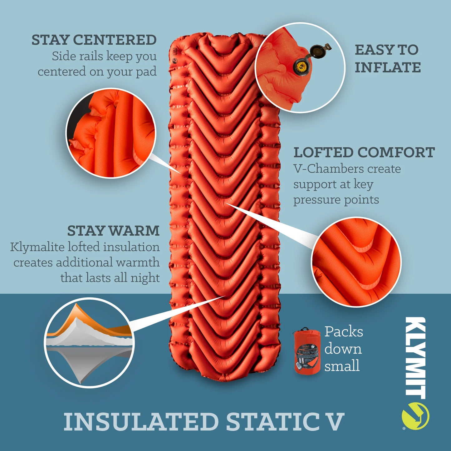 Klymit Insulated Static V Camping Mat (Orange, Regular)