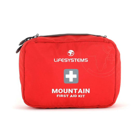 Red first aid kit with 'Lifesystems' branding on a white background