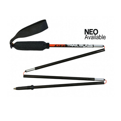 Black hiking pole with red accents on a white background, featuring the brand 'Mountain King'