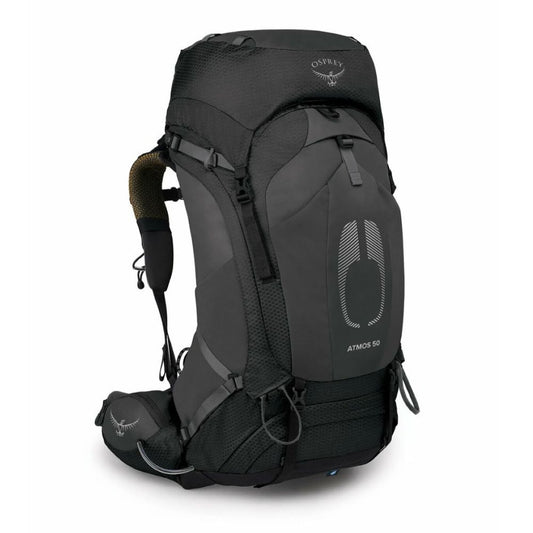 Black Osprey hiking backpack on a white background