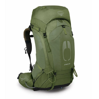 Green Osprey hiking backpack on a white background