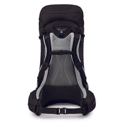 Black backpack with Osprey logo on a white background