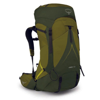 Green Osprey hiking backpack on a white background