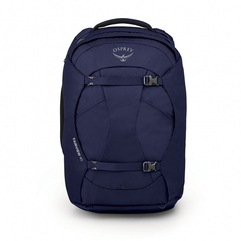 Navy blue Osprey backpack on a white background
