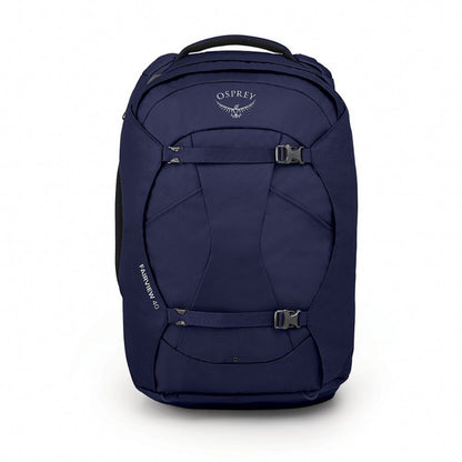 Navy blue Osprey backpack on a white background