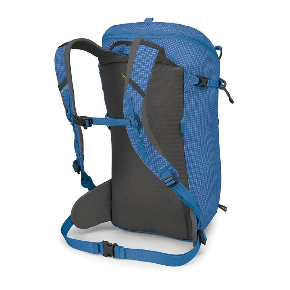 Blue and black backpack on a white background