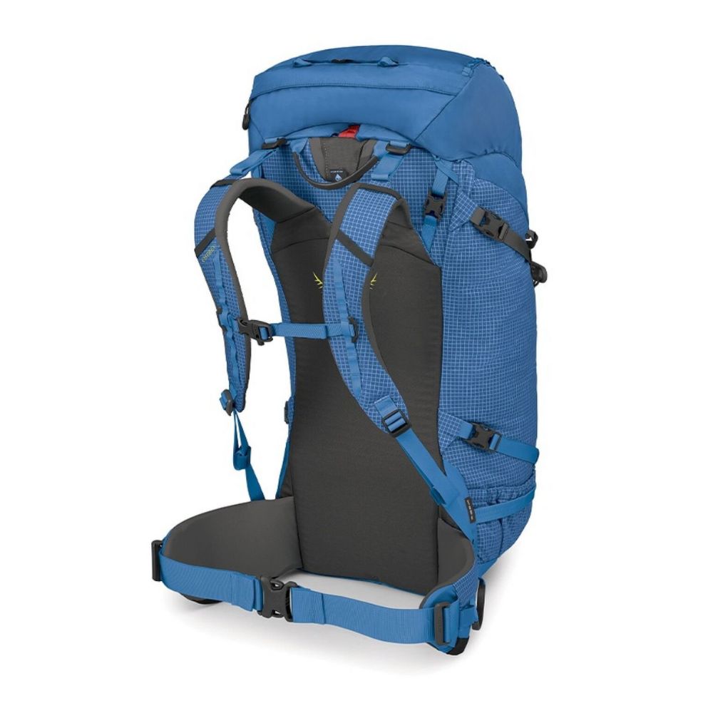 Blue hiking backpack on a white background