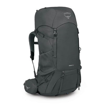 An Osprey RRDN 50 backpack in dark gray, shown from a three-quarter angle against a plain white background.