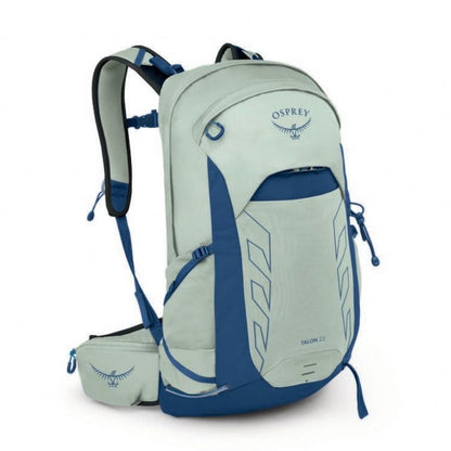 Light blue and navy Osprey backpack on a white background
