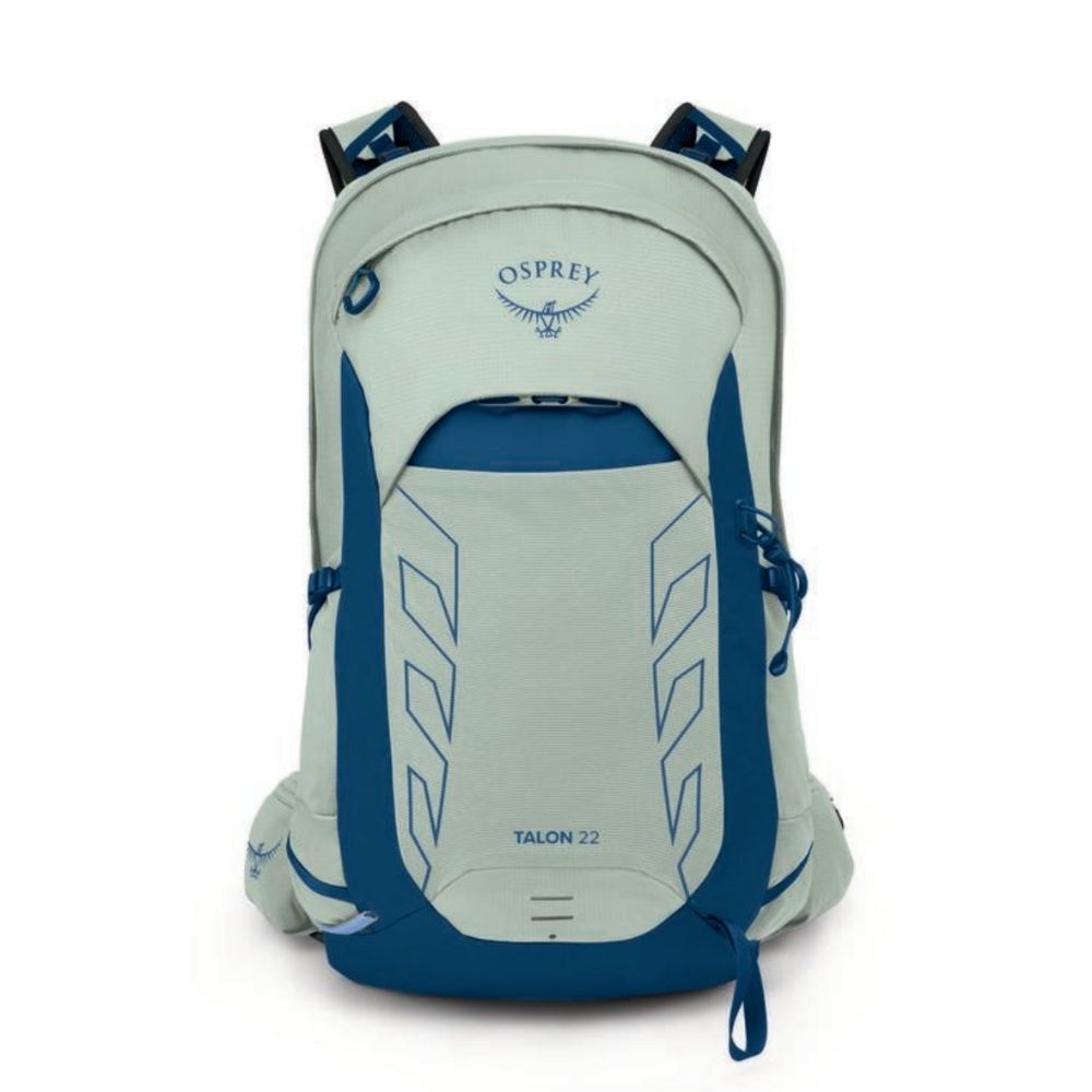 Osprey backpack with blue accents on a white background