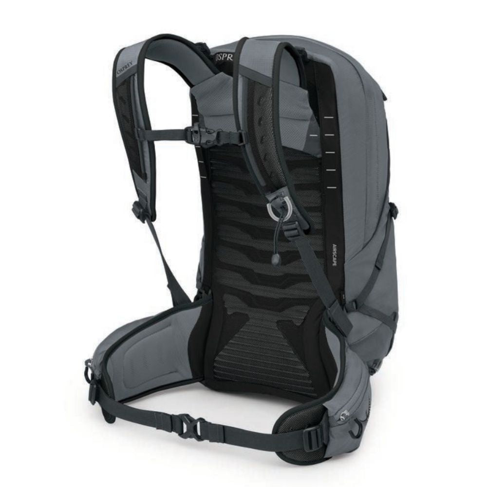 Gray and black backpack on a white background