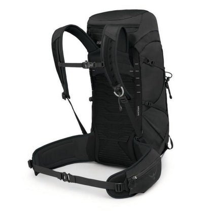 Black hiking backpack on a white background
