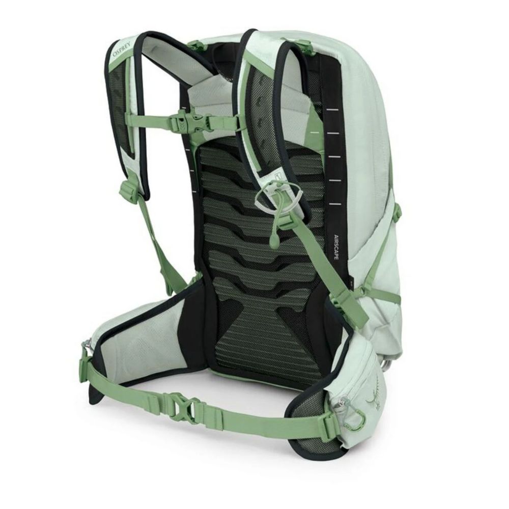 Light green and black backpack on a white background