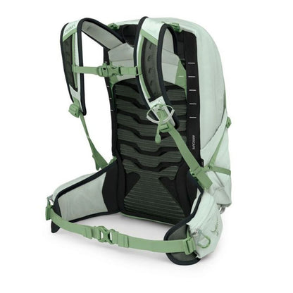 Light green and black backpack on a white background