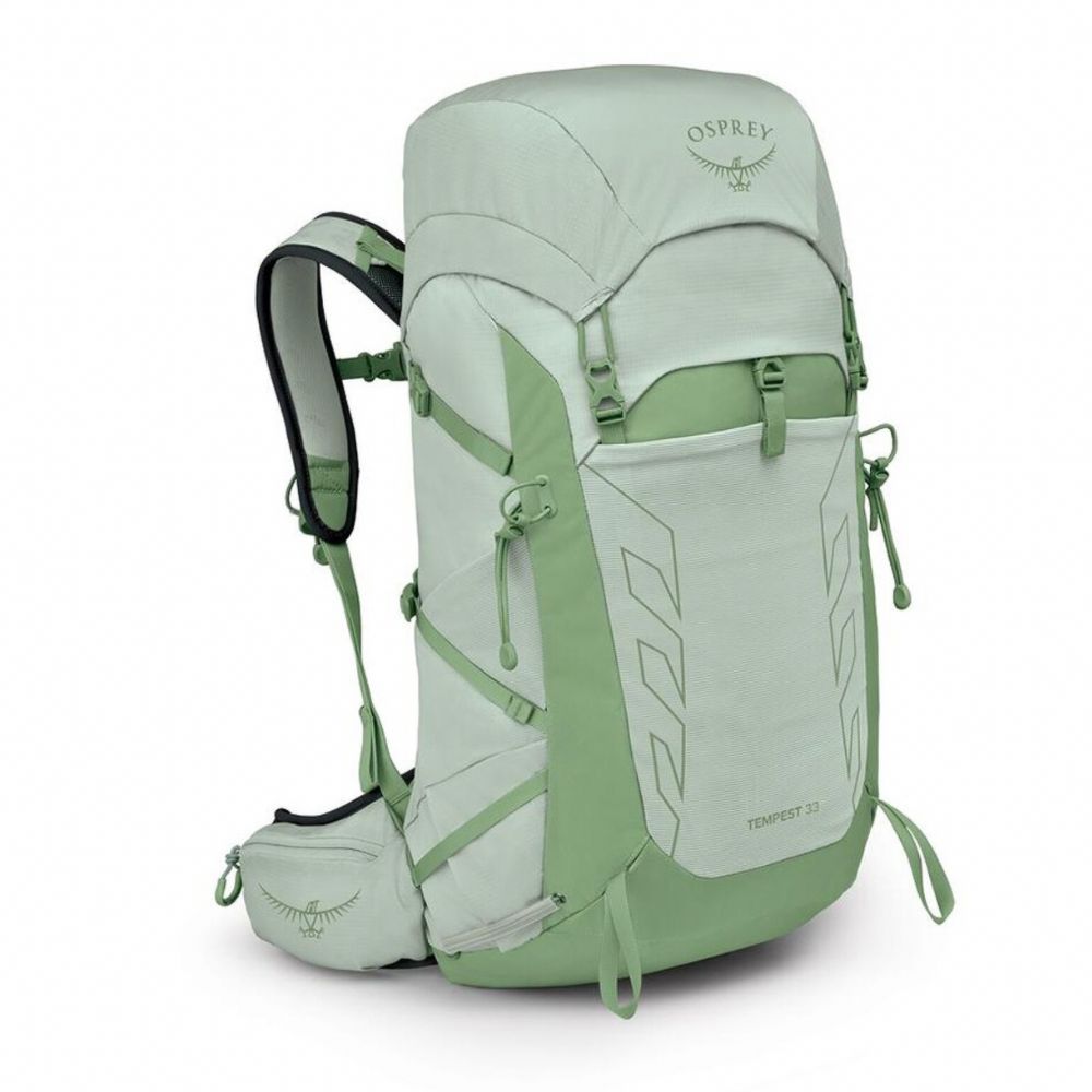 Light green Osprey backpack on a white background
