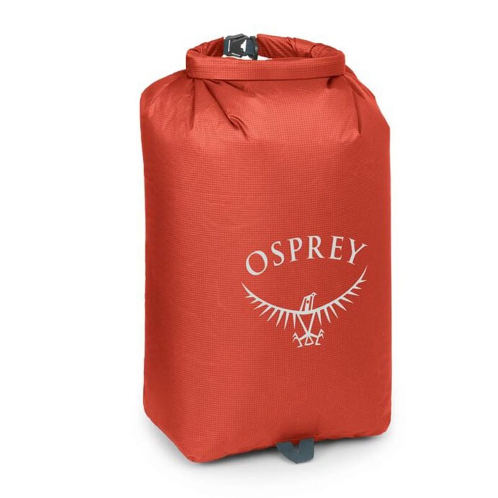 Red Osprey dry bag on a white background