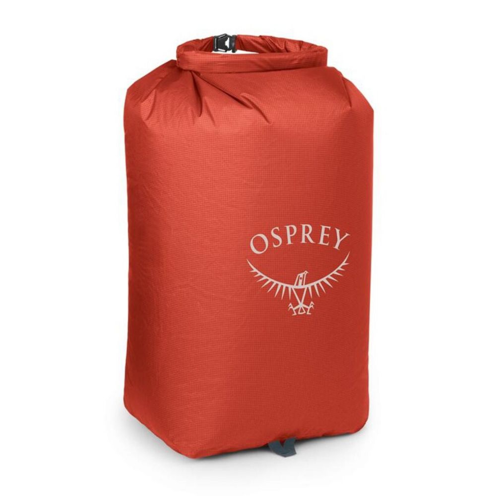 Red Osprey dry bag on a white background