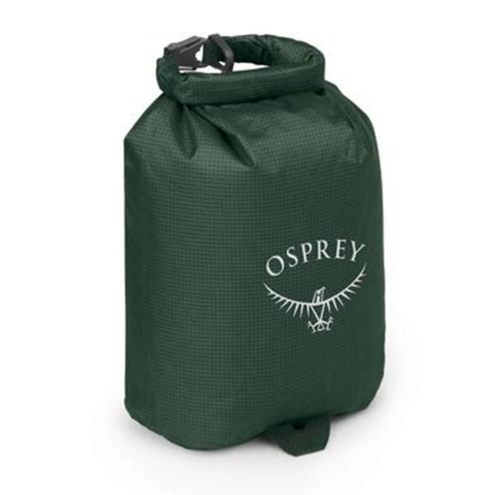 Green Osprey dry bag on a white background