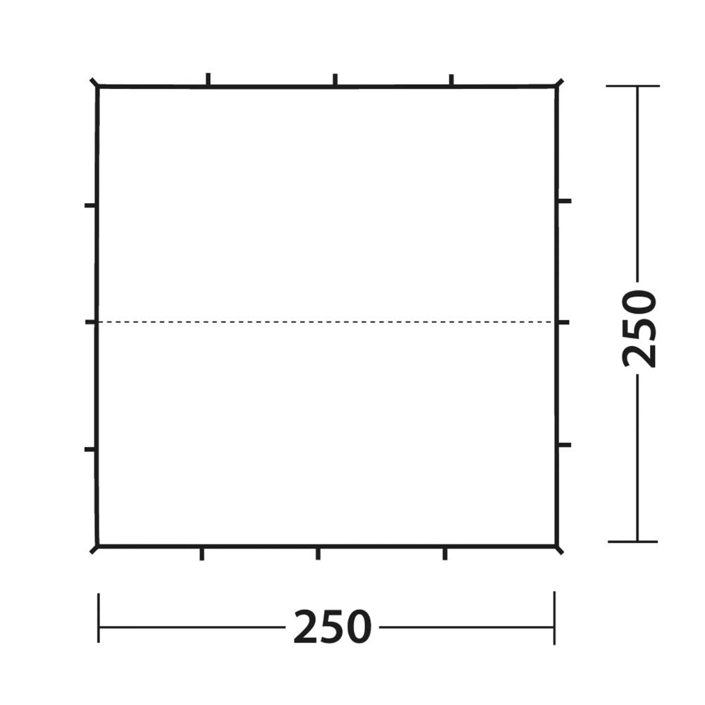 A simple black-and-white technical diagram showing a square with dimension markers labeled 250 on both width and height.