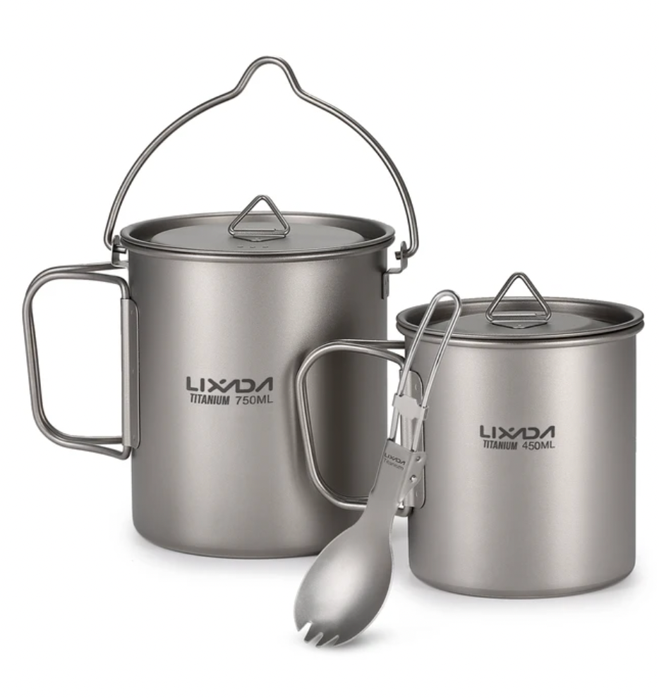 Lixada Lightweight Titanium 3-Piece Cooking Set