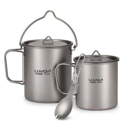 Lixada Lightweight Titanium 3-Piece Cooking Set