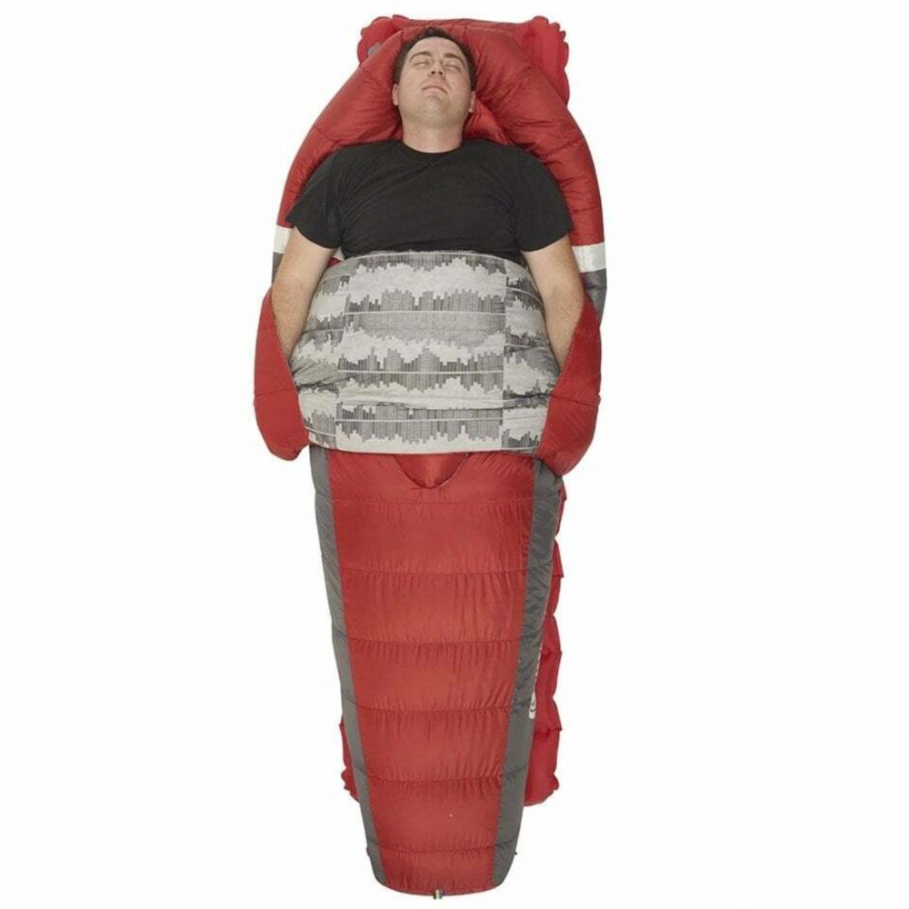 Sierra Designs Backcountry Bed 20 Down Sleeping Bag with person inside