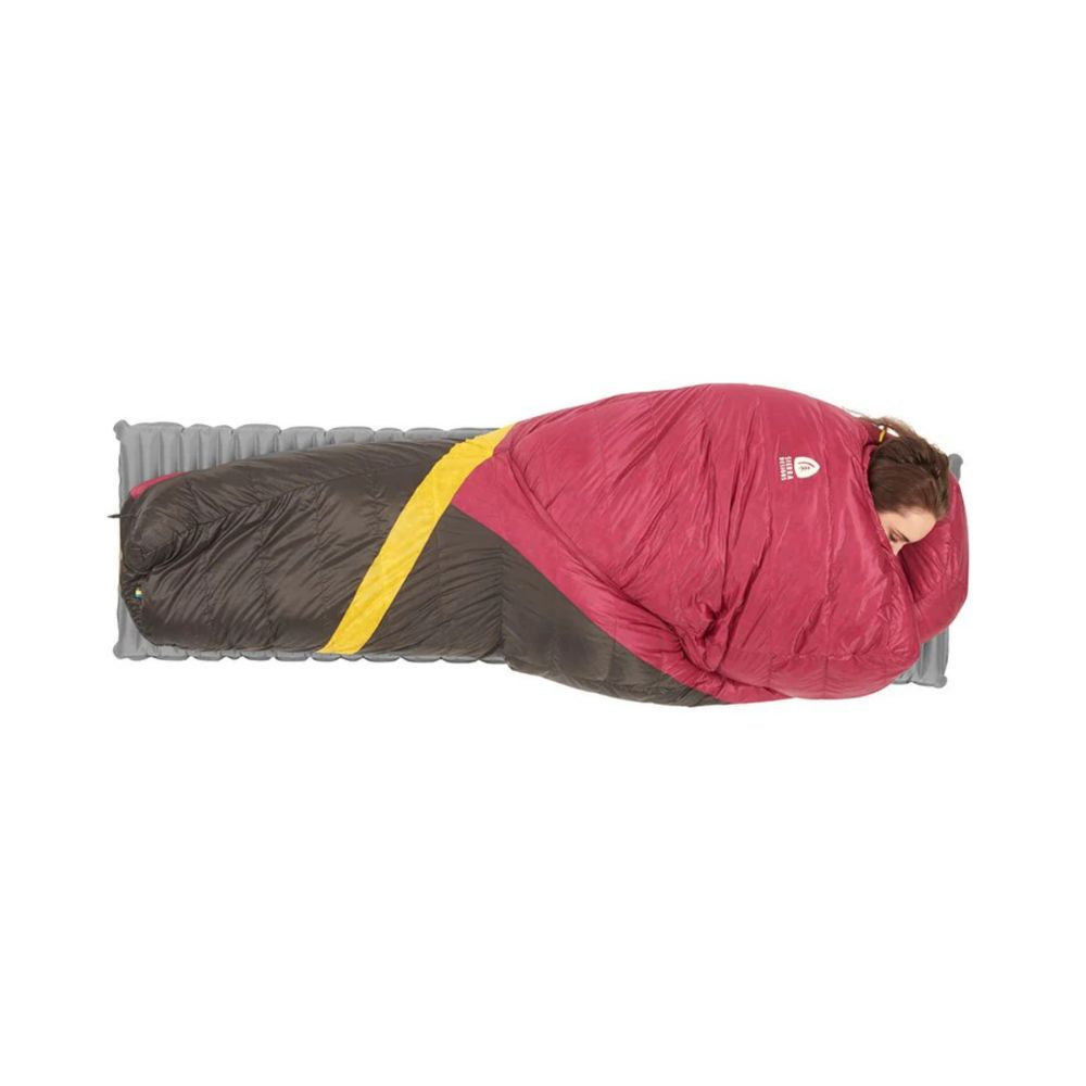 Sierra Designs Cloud 800 20 Degree Down Womens Sleeping Bag with person sleeping inside