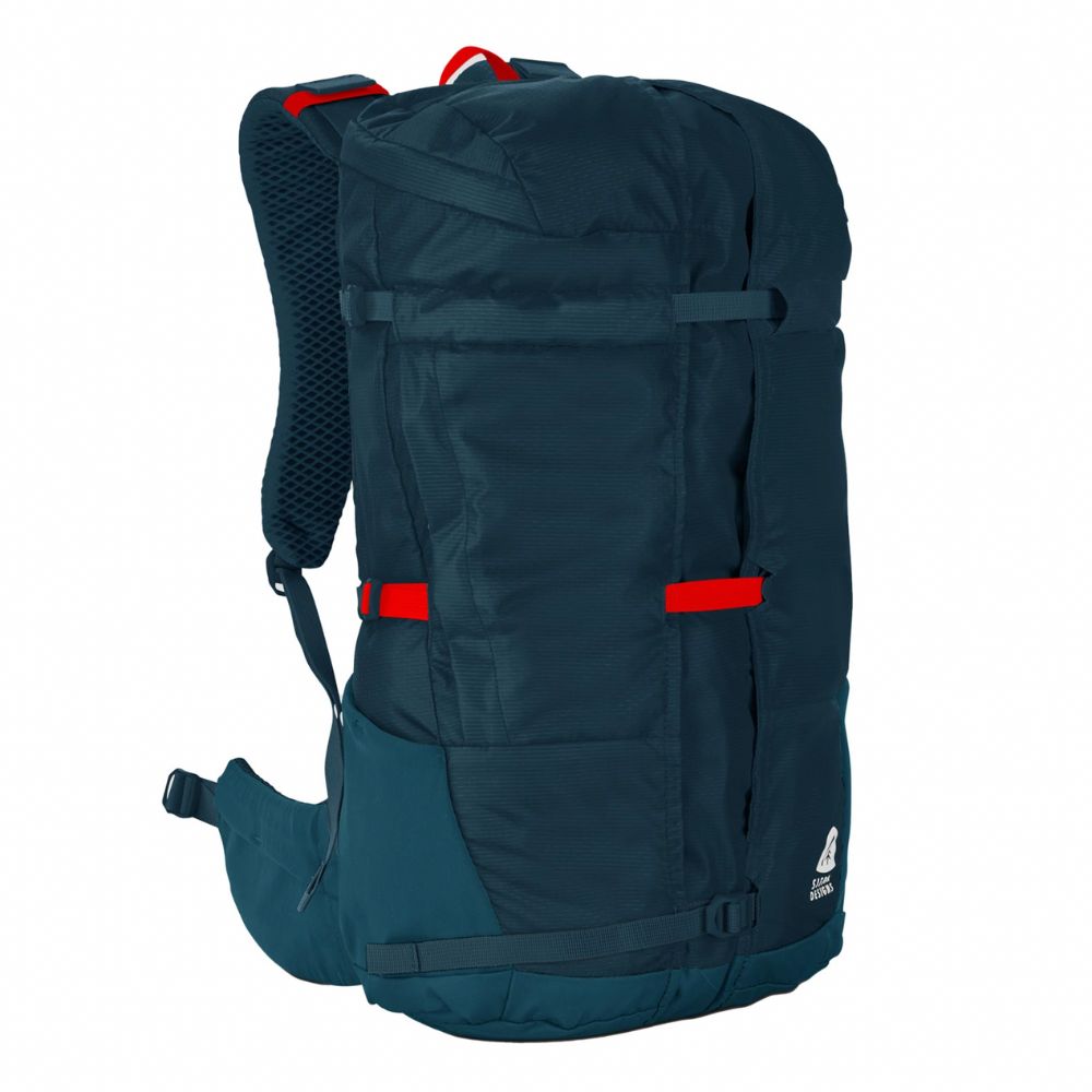 Blue Sierra Designs backpack with red accents on a white background