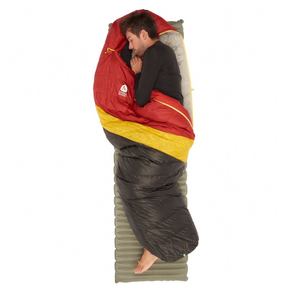 Sierra Designs Nitro 800 20 Degree Down Sleeping Bag with person sleeping inside