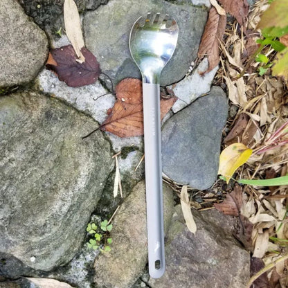 TOAKS Ultralight Titanium Long Handle Spoon/Spork with Polished Bowl (215mm) out in the field