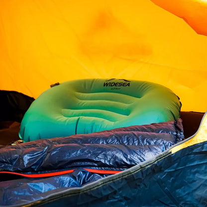 Widesea Inflatable Camping Pillow (Teal) in tent