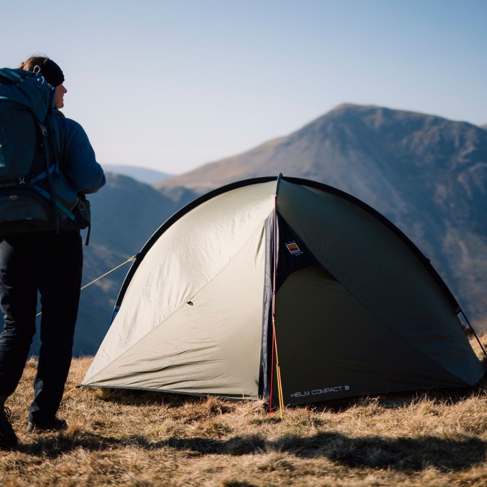 Wild Country Helm Compact 3 Tent pitched in the mountains